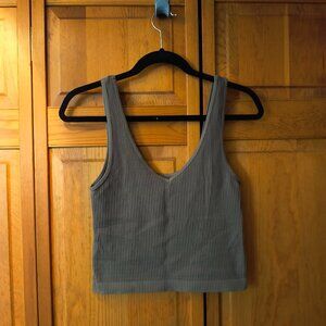 Tagless Ribbed Taupe Cropped Sleeveless Tank Top